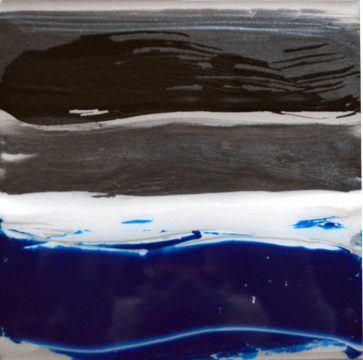 Black, gray, and navy metalscape which will be on display at the Art 3 gallery. 